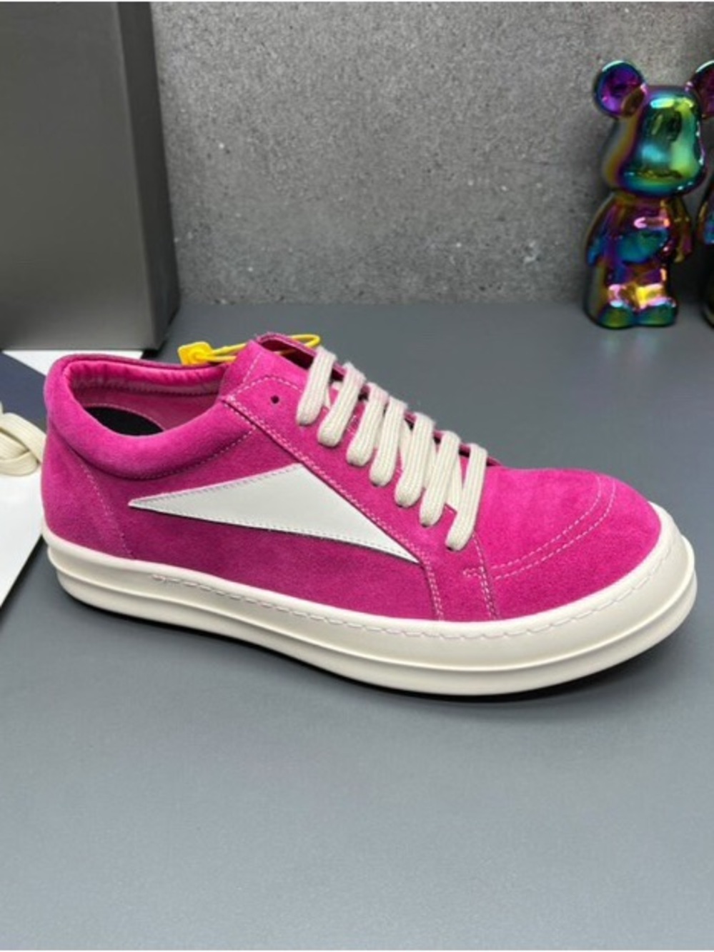 Rick Owens Pink Suede Low-Top Sneakers with White Accent